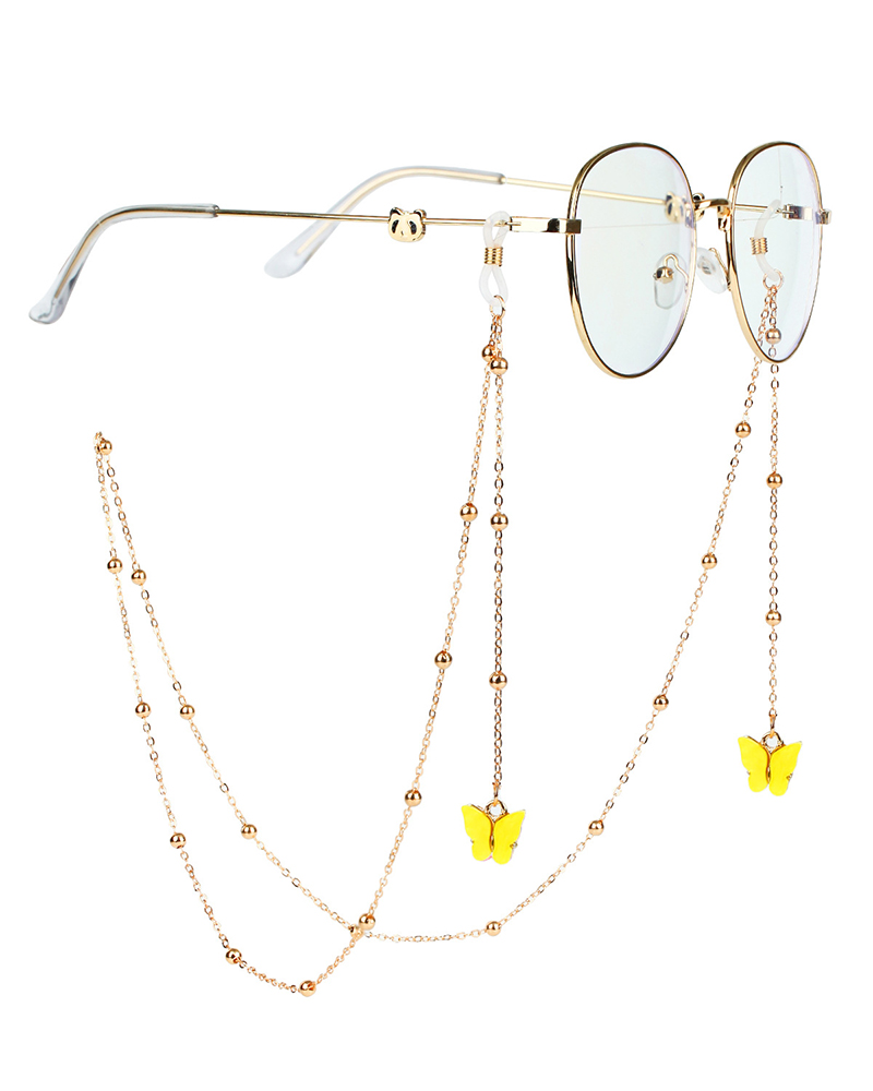 

Beaded Butterfly Pendant Eyeglass Accessory Strap Holder Around Neck Sunglasses Chain, Yellow