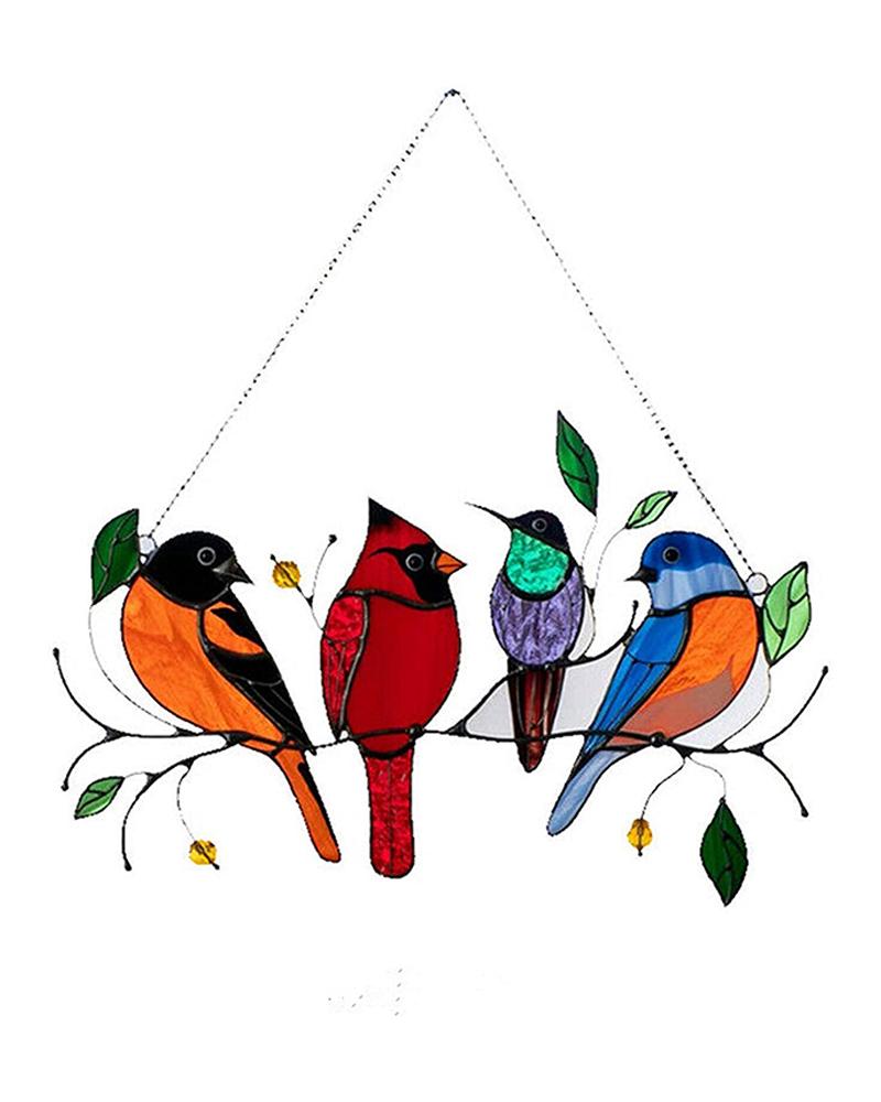 

Birds On A Wire Suncatcher Window Panel Pendant Ornament, Multicolor