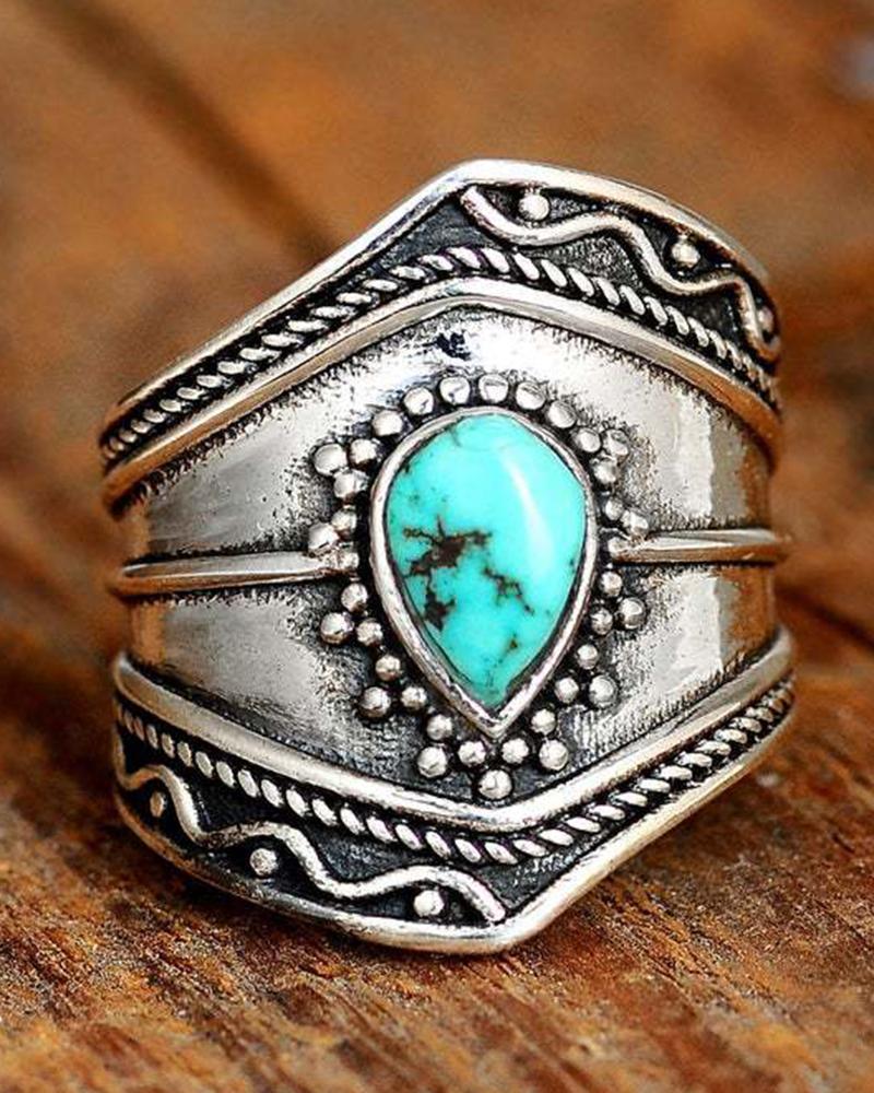 1 bague asymétrique turquoise goutte d'eau