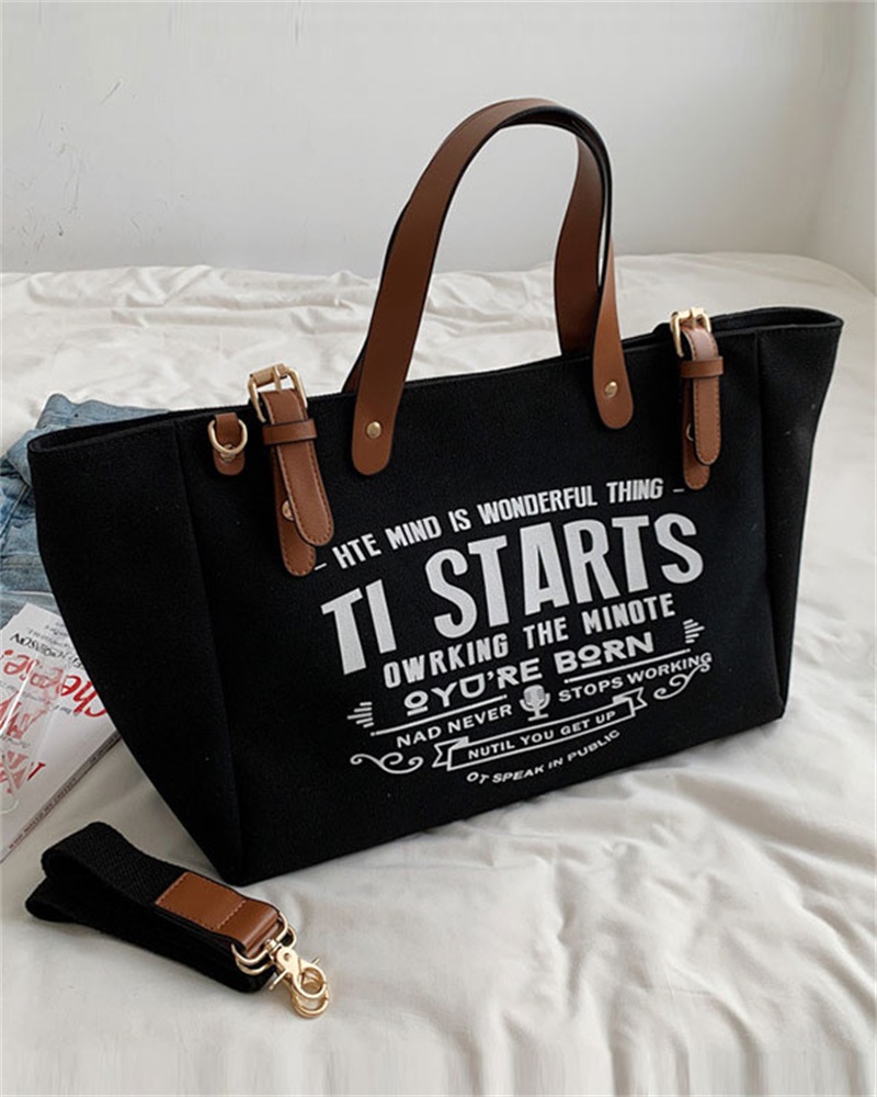 

Letter Print Large Capacity Tote Bag, Black