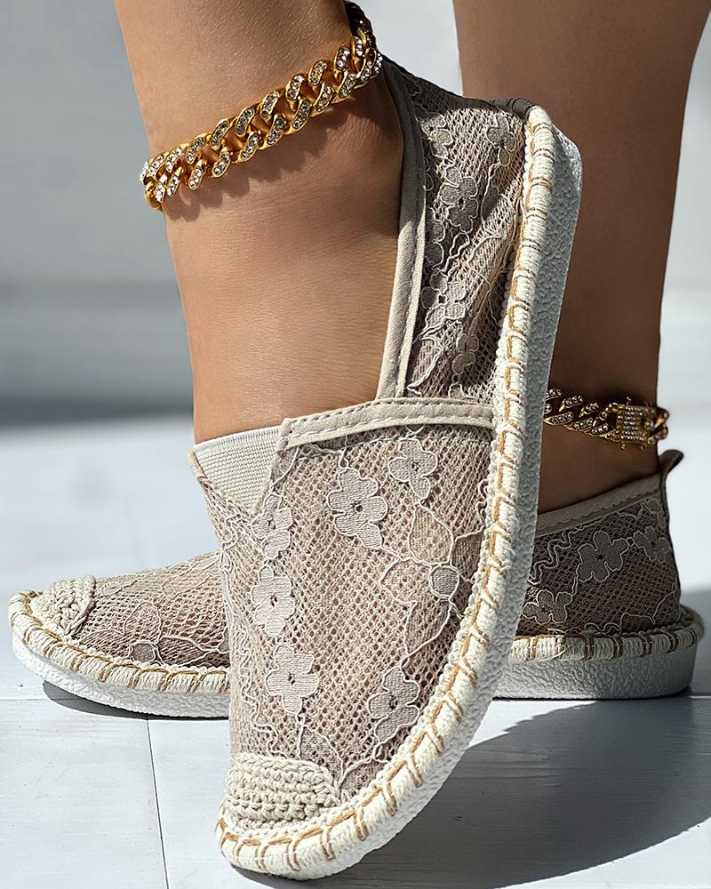 

Crochet Lace Round Toe Slip-On, Apricot