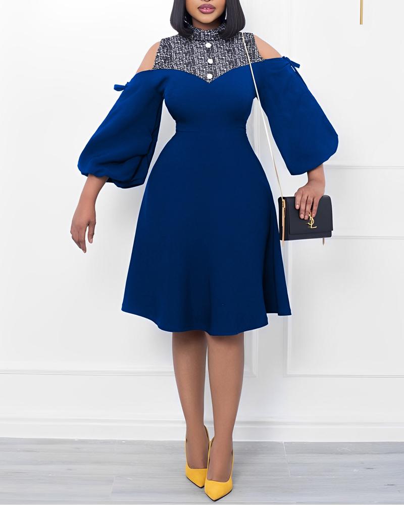 

Contrast Paneled Cold Shoulder Party Dress, Blue