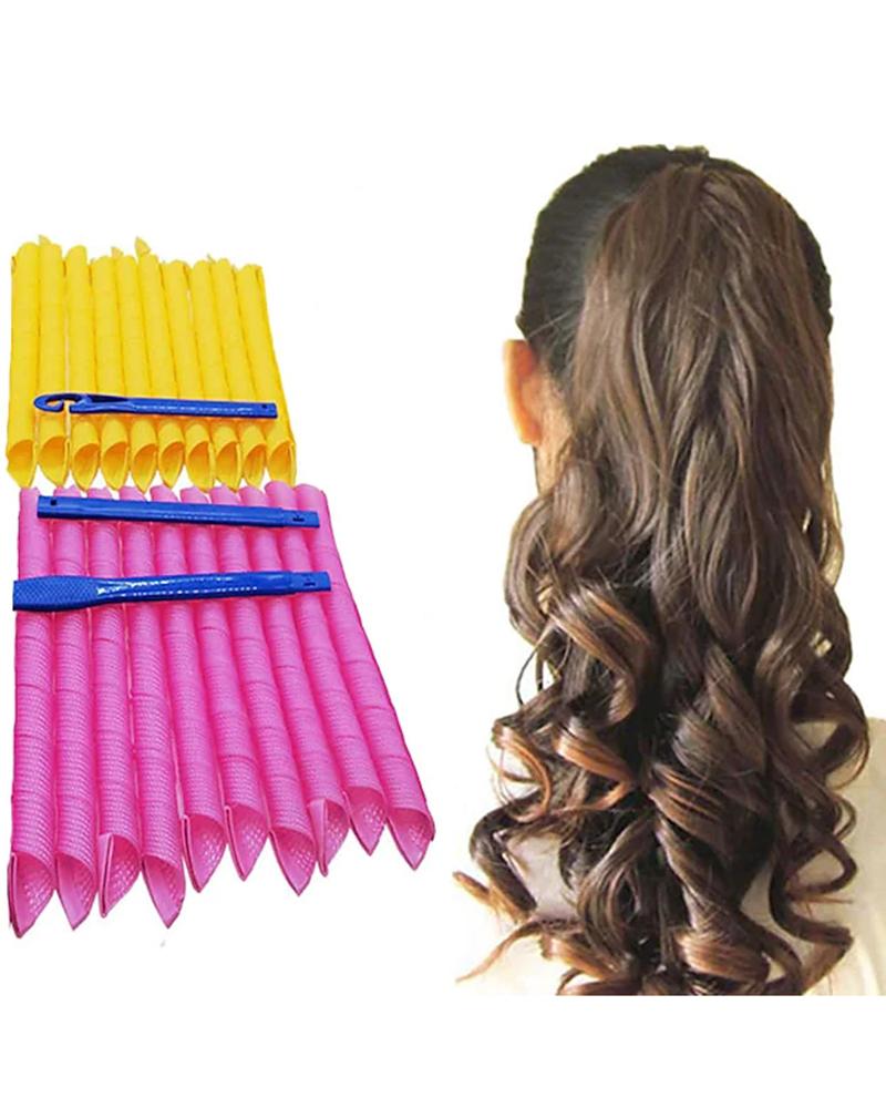 

20pcs Hair Styling Kit DIY Heatless Magic Hair Curlers For Extra Long Hair Up To 55CM, Pink