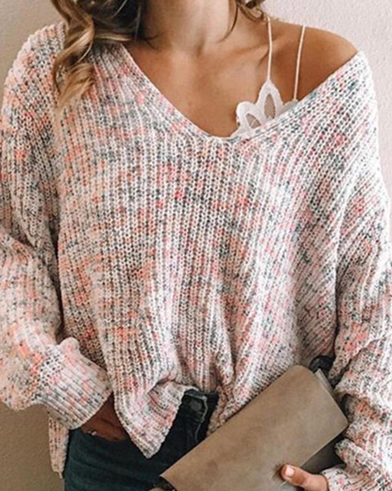 

Color Block Long Sleeve Sweater, Pink