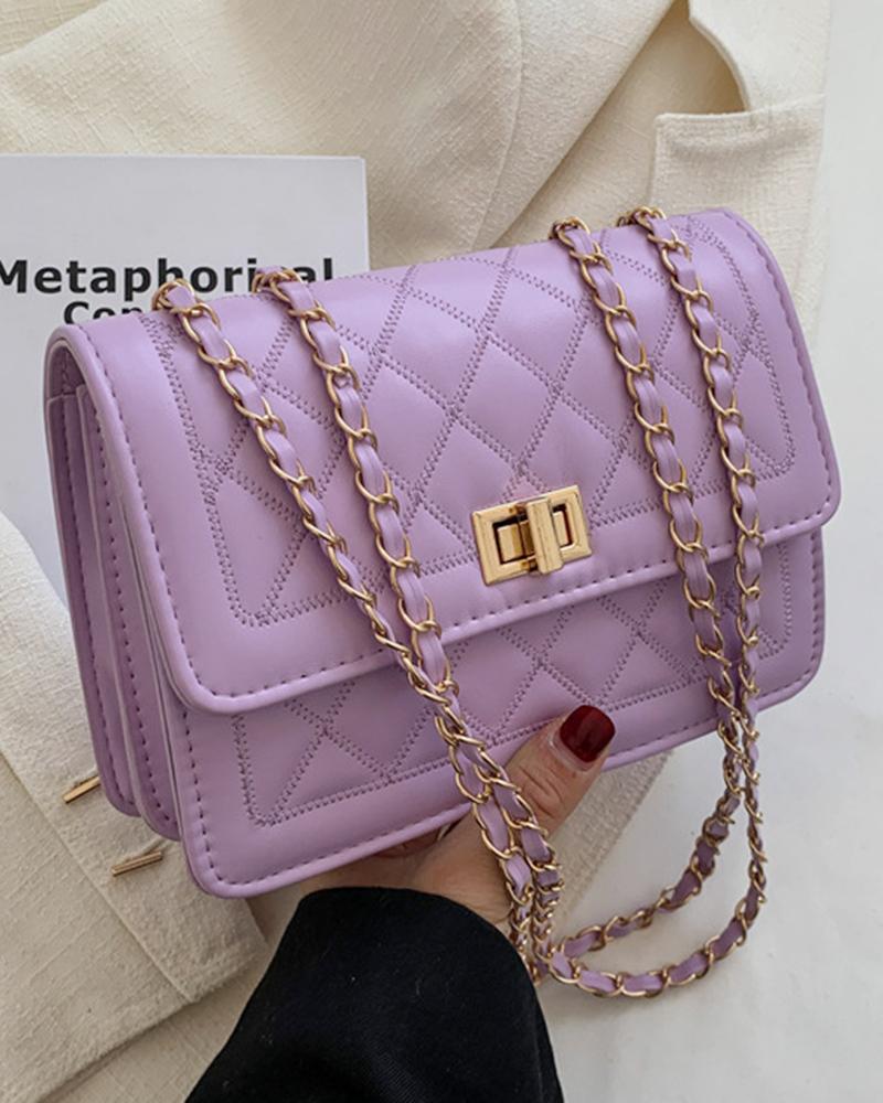 

Quilted Twist Lock Flap Shoulder Bag, Purple