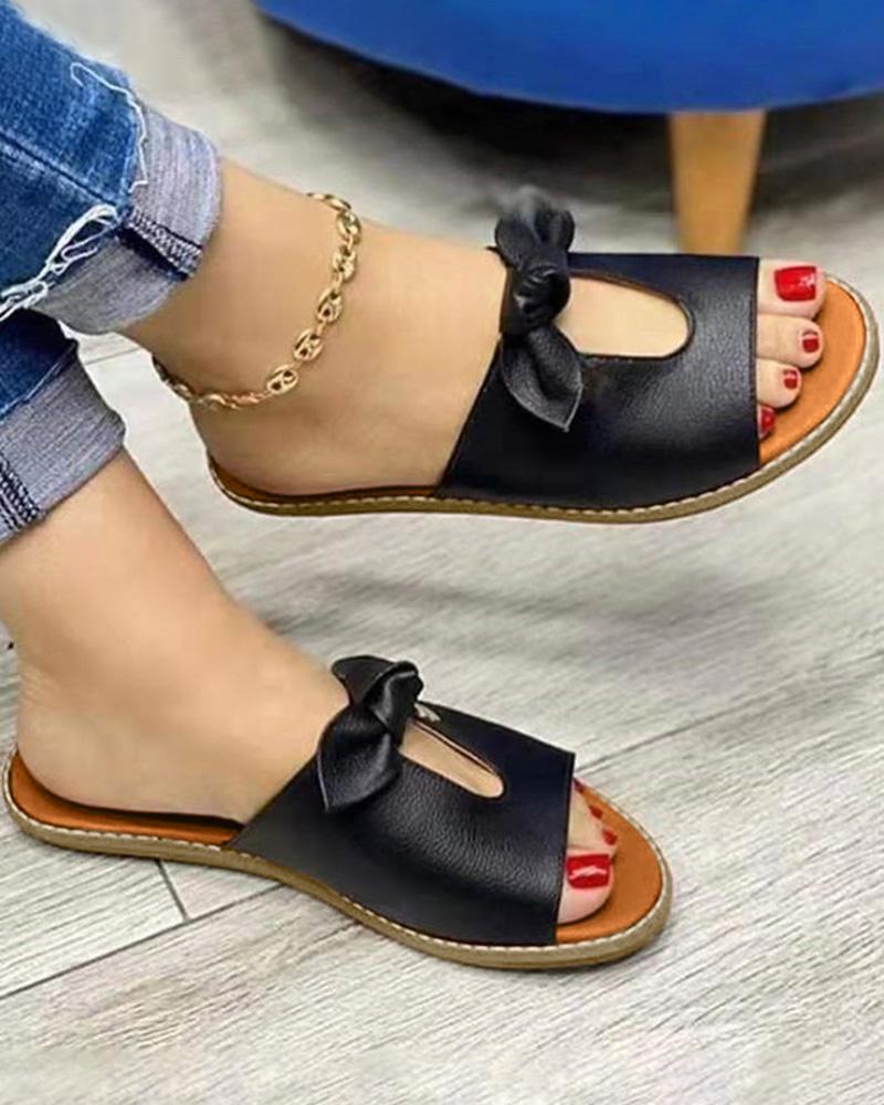 

Bowknot Design Hollow Out Slippers, Black