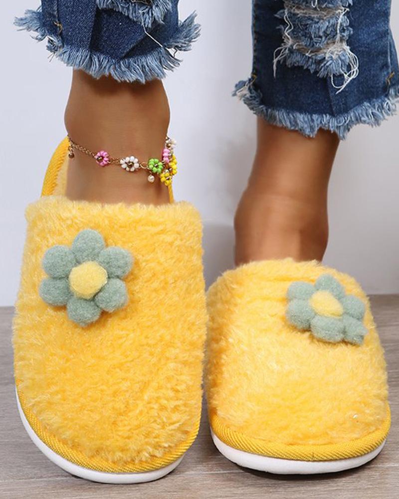 

Floral Pattern Lined Fuzzy Slippers, Yellow