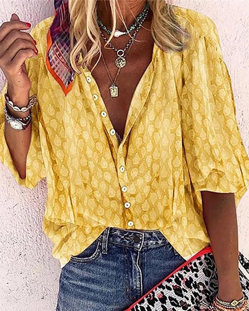 

Waterdrop Pattern Print Buttoned Shirt, Yellow