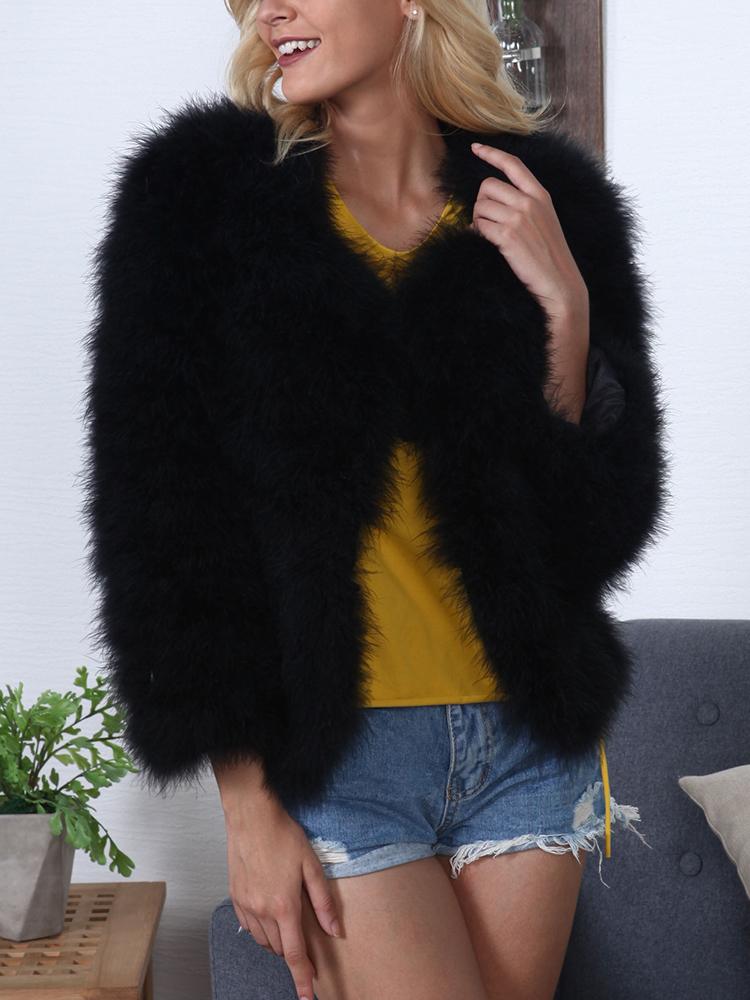 

Warm Solid Faux Fur Cropped Coat, Black