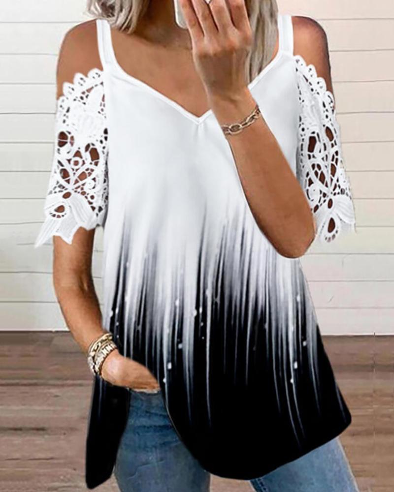

Ombre Lace Patch Cold Shoulder Top, White