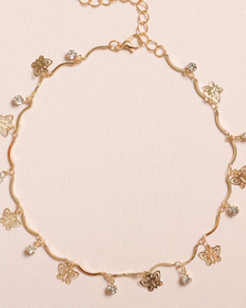 

Butterfly Studded Charm Necklace, Gold