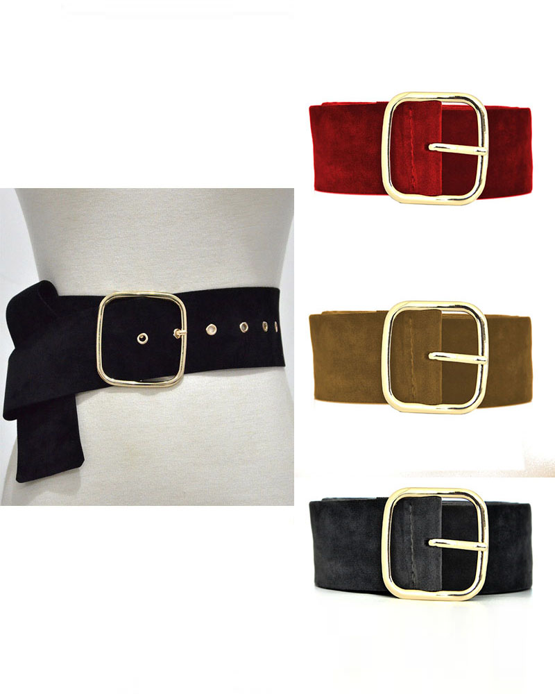 

1pc Metal Buckle Suede Belt, Black