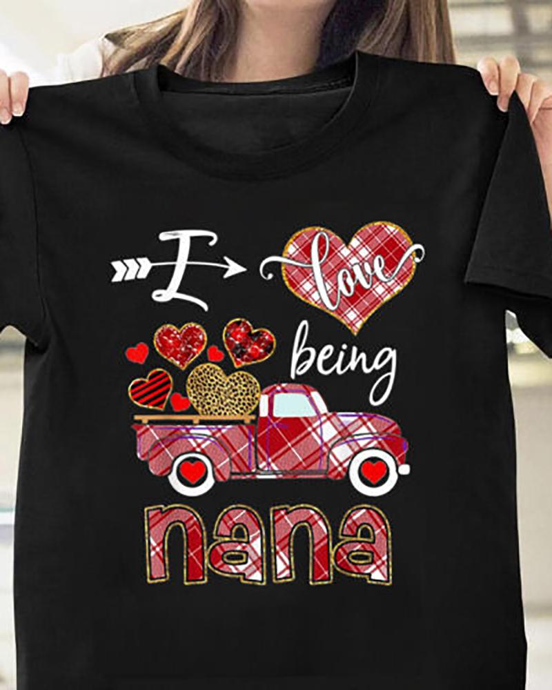 

Valentine's Day Short Sleeve Car Cheetah Plaid Heart Print T-shirt, Black
