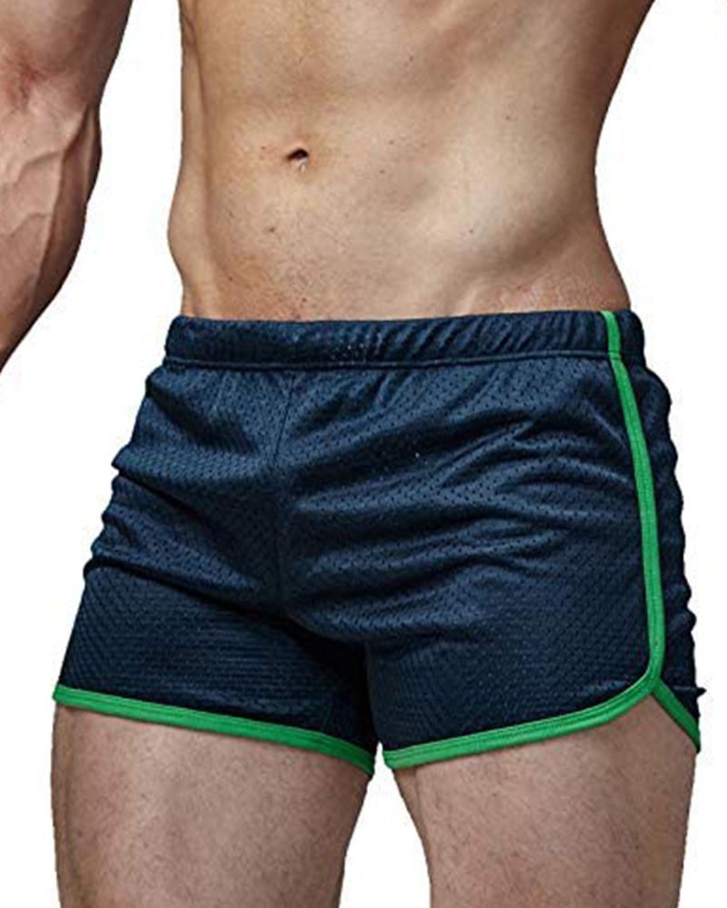 

Solid Color Border Slit Sporty Shorts, Purplish blue
