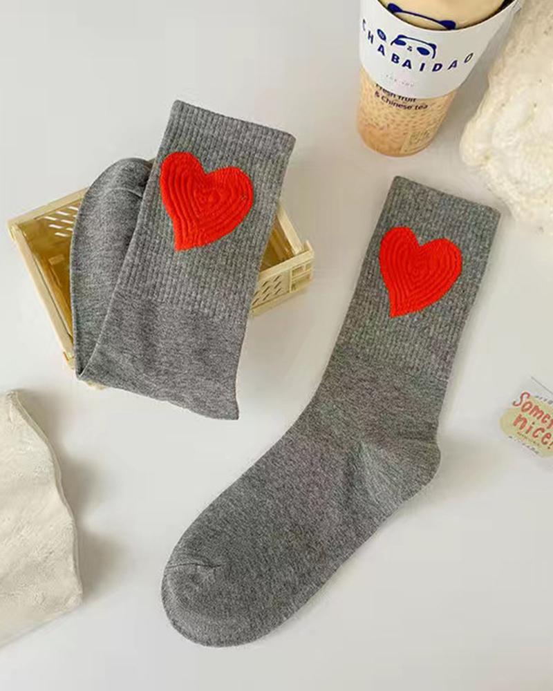 

1Pair Heart Pattern Warm Socks, Gray