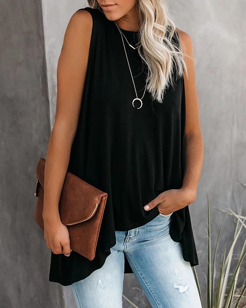 

Solid Casual Irregualr Tank Top, Black