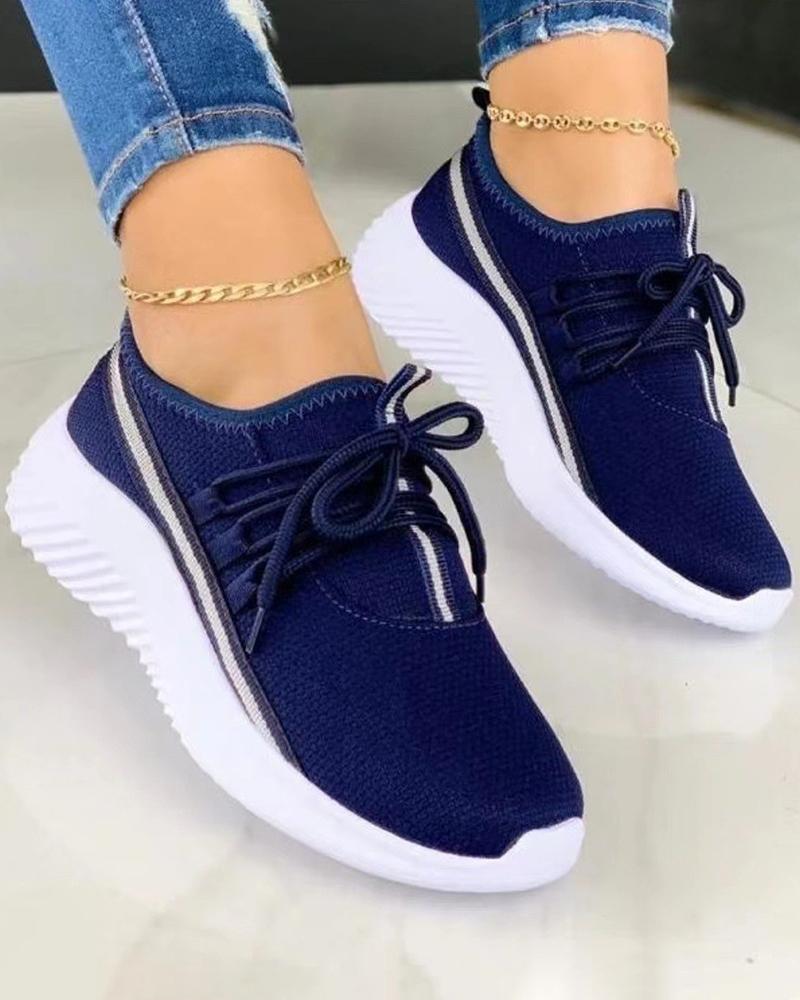 

Contrast Paneled Lace-up Sneakers, Dark blue