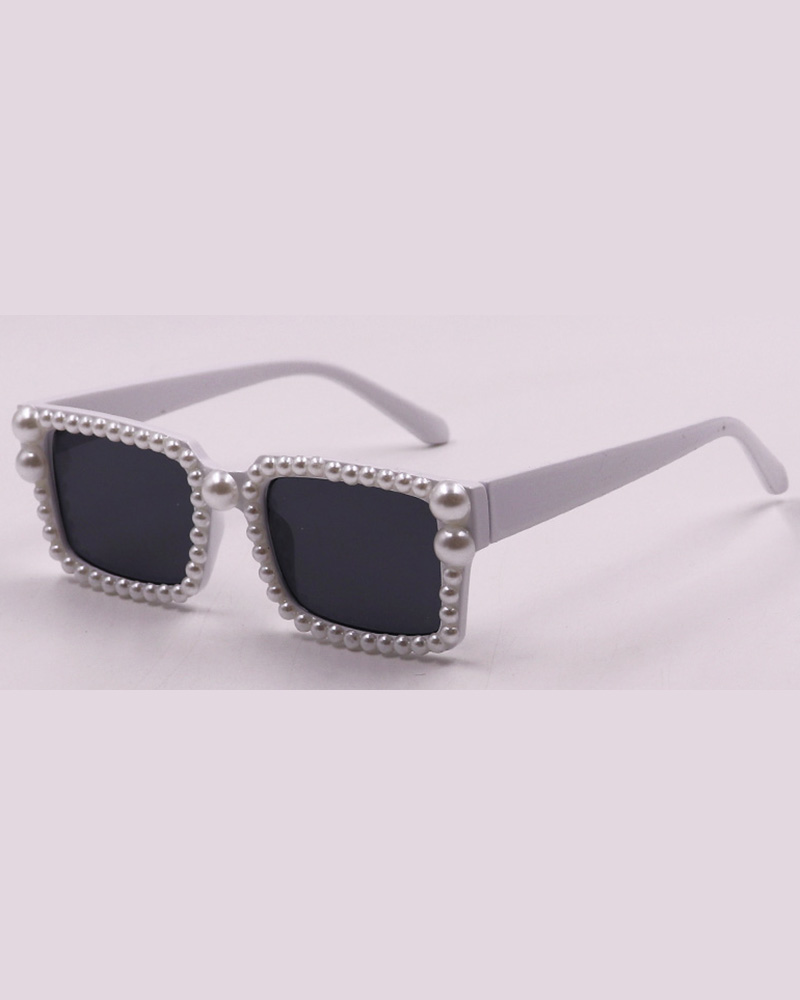 

1Pair Fake Pearls Decor Rectangular Gradient Sunglasses, White