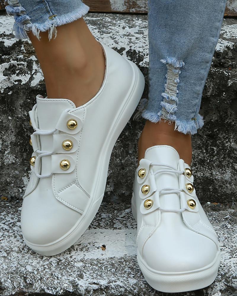 

Round Toe Plain Platform Sneakers, White