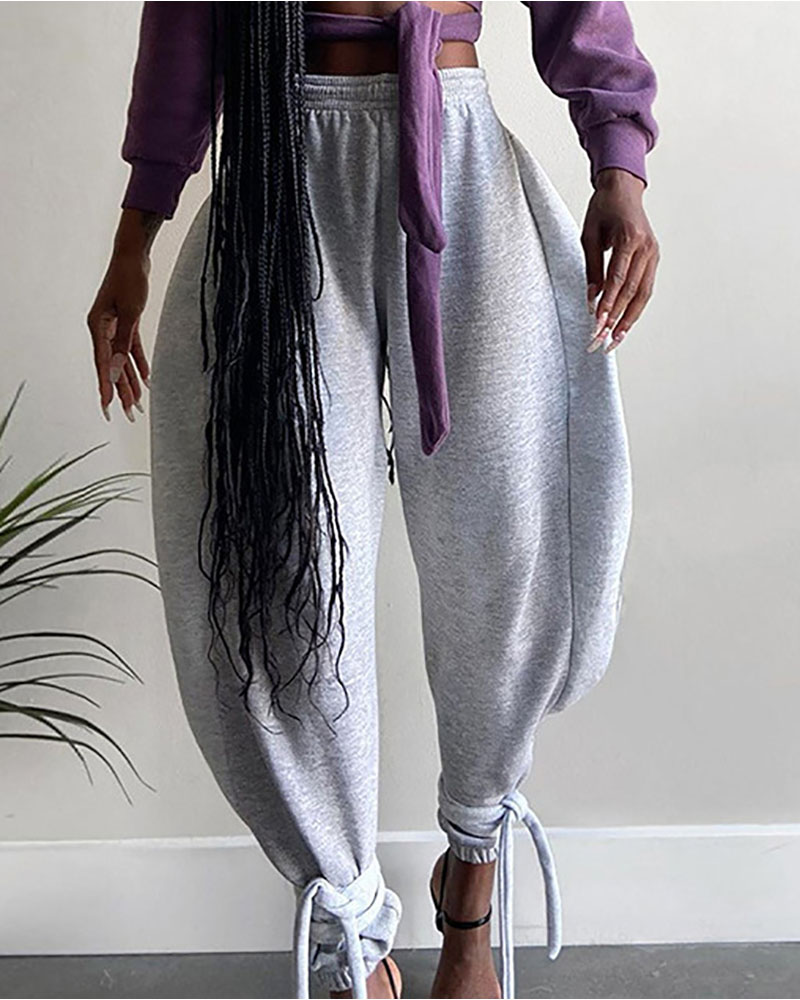 

Tied Detail High Waist Casual Sweatpants, Gray
