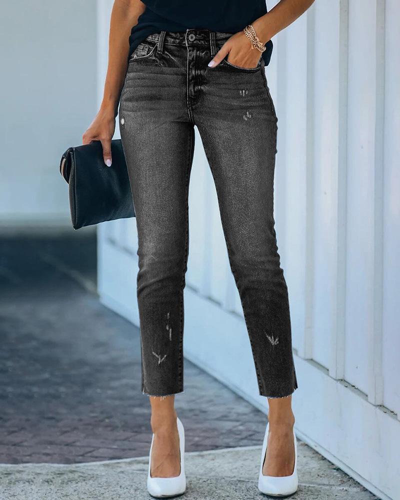 

Slit Pocket Design High Waist Jeans, Black
