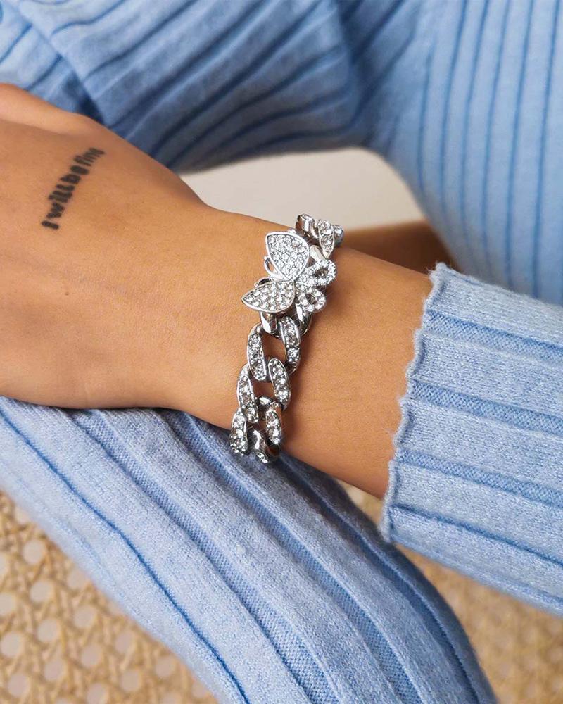 

1PCS Rhinestone Butterfly Decor Chain Design Bracelet, Silver