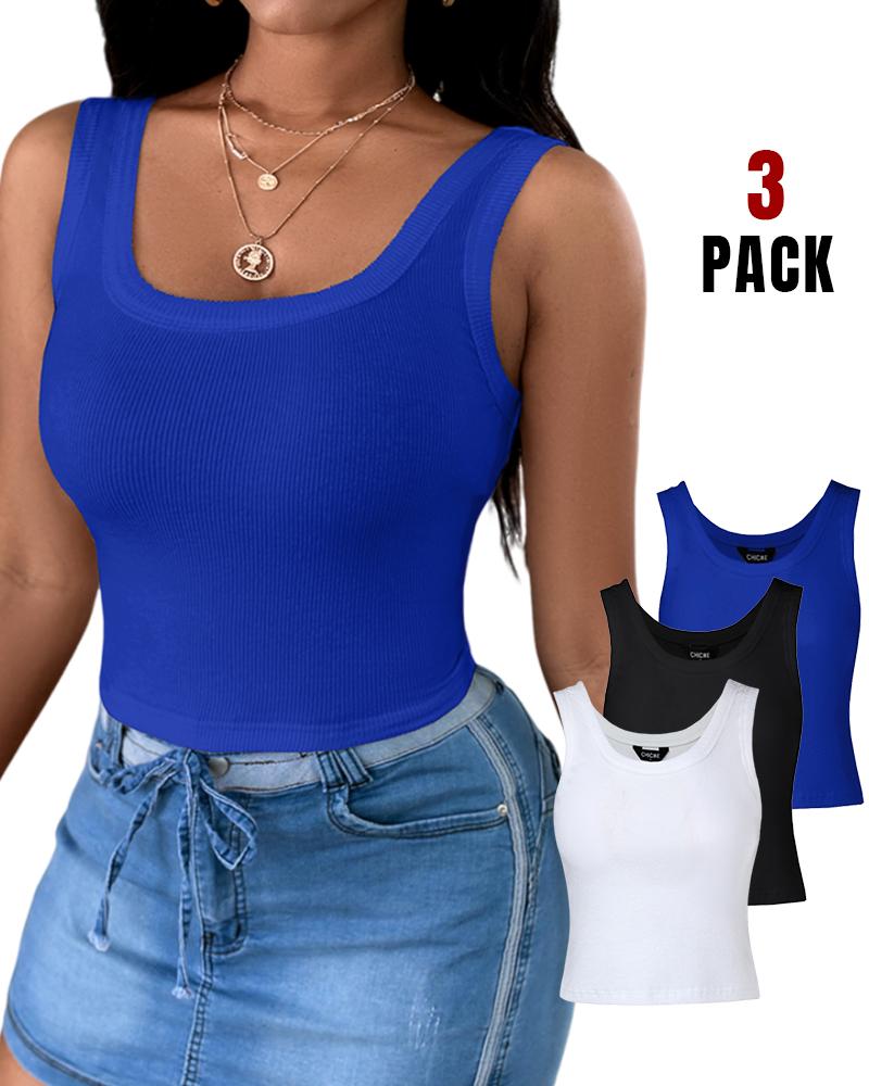 

Pacote com 3 camisetas sem mangas com decote redondo e nervuras, Style2