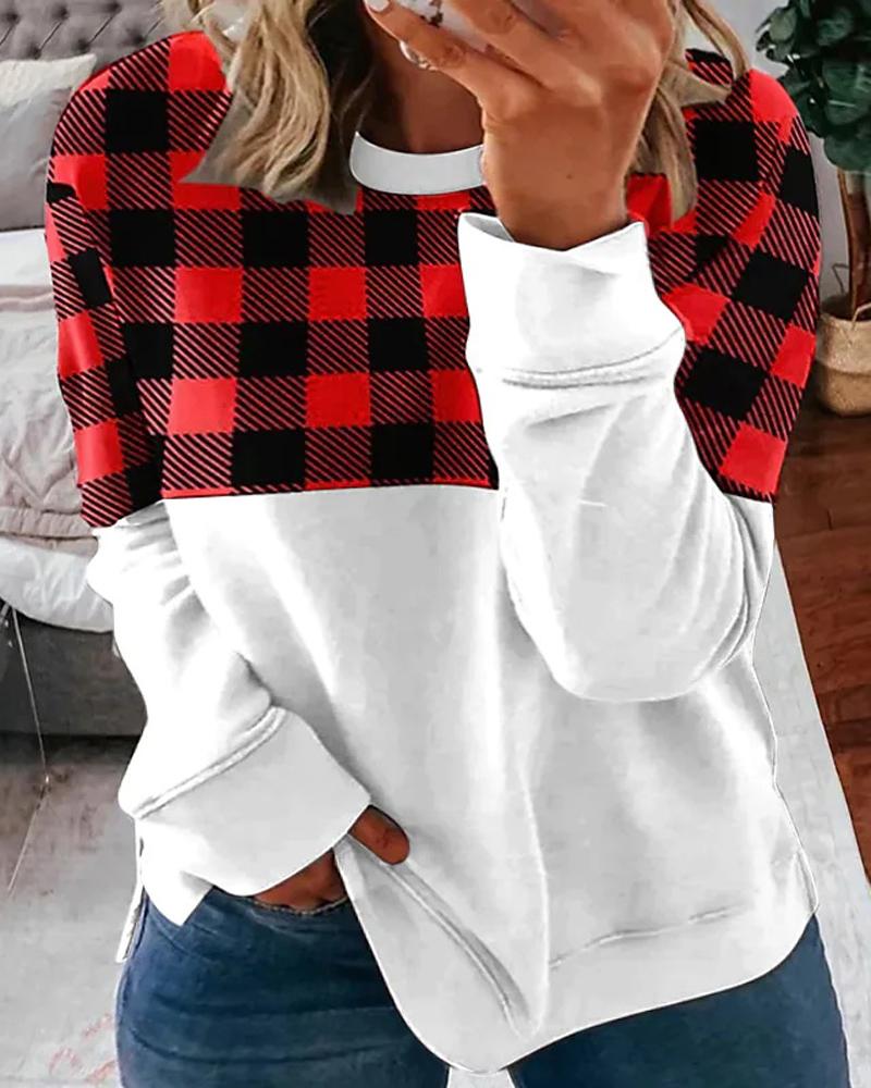 

Plus Size Plaid Print Long Sleeve Casual Top, White