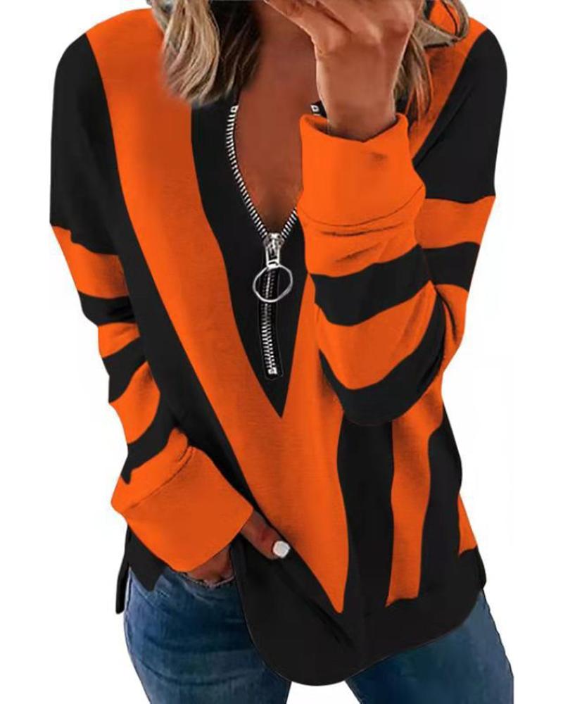 

Colorblock Zipper Design Long Sleeve Sweatshirt, Orange