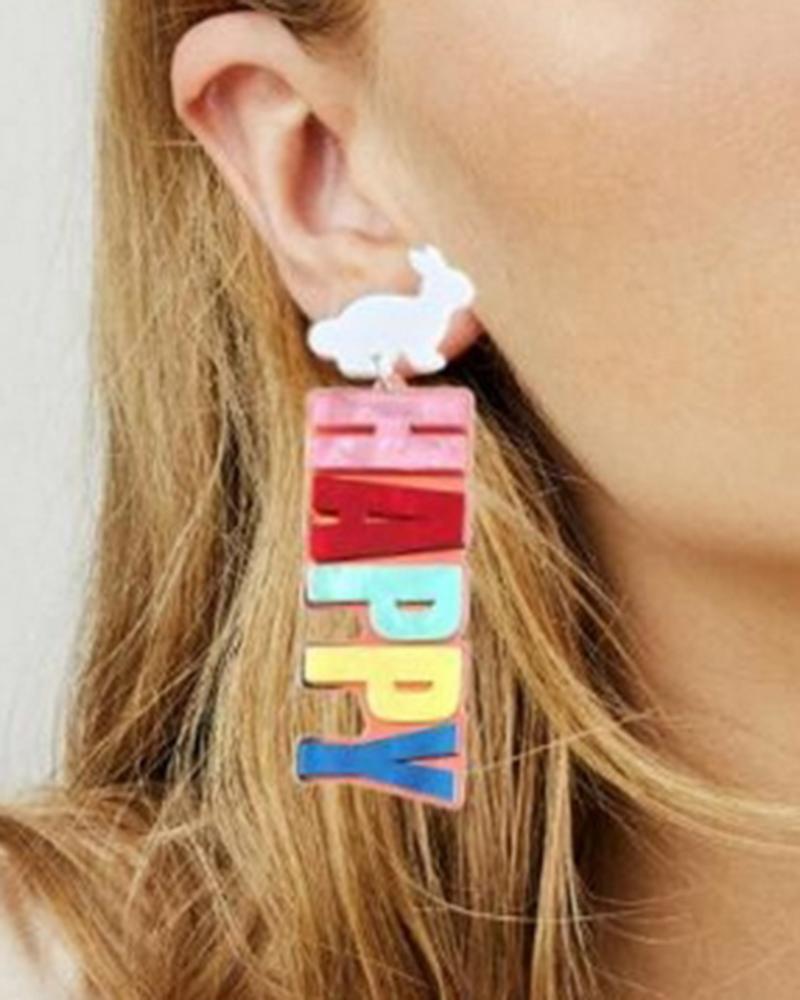 

1Pair Happy Easter Letter-Shaped Drop Earrings, Pink