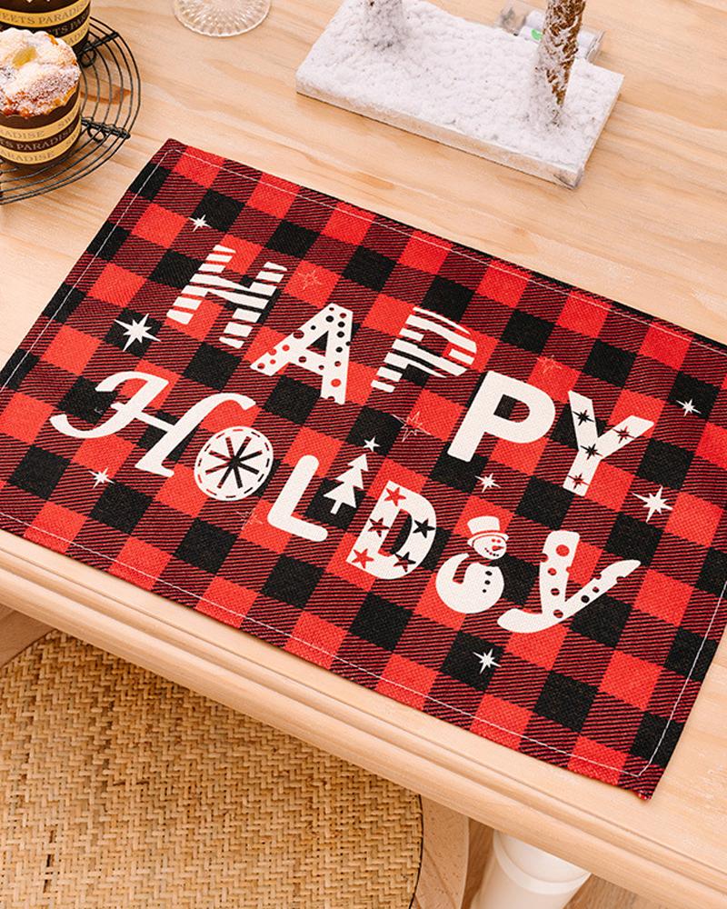 

Set Christmas Placemats Xmas Plaid Table Mats Seasonal Winter Holiday Christmas Kitchen Dining Table Decorations Party Supplies, Style2