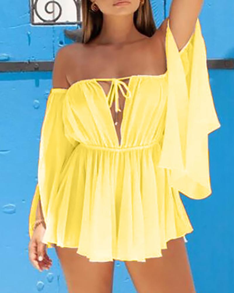 

Off Shoulder Plain Slit Mini Dress, Yellow