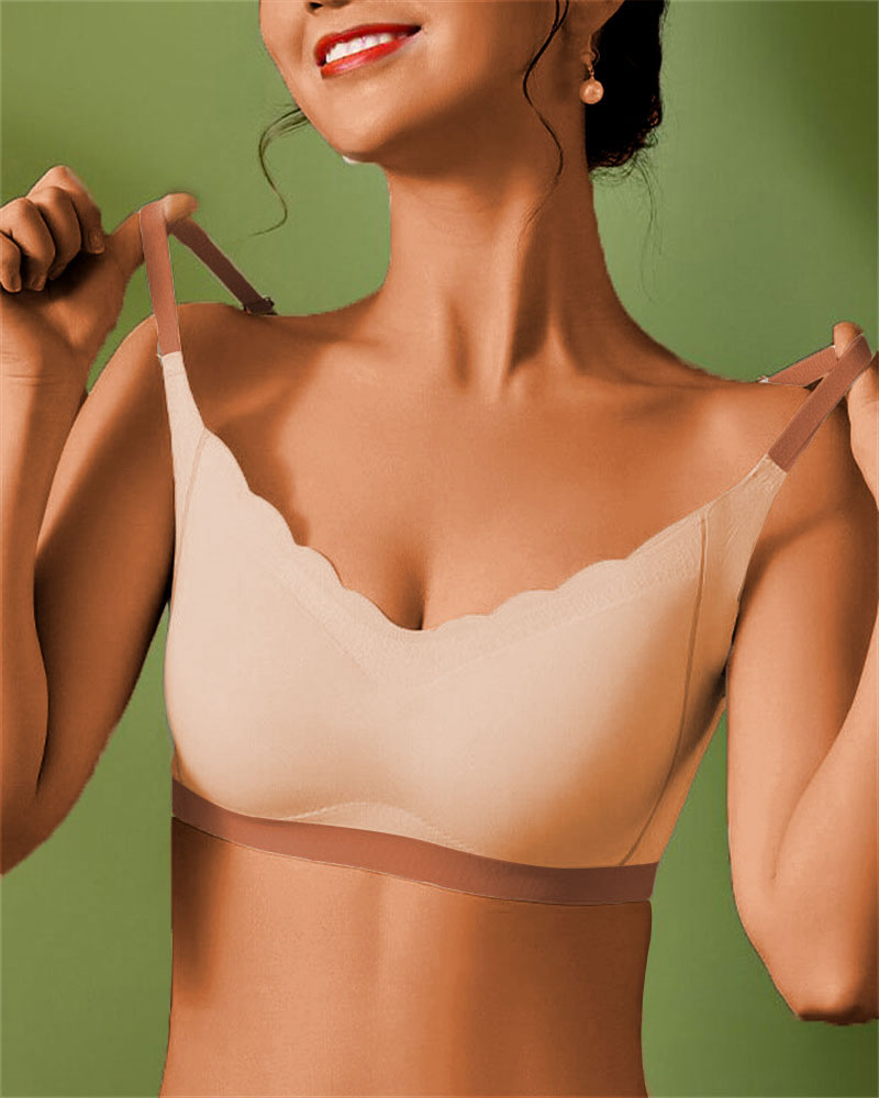 

Colorblock Scallop Trim Push Up Bralette, Apricot