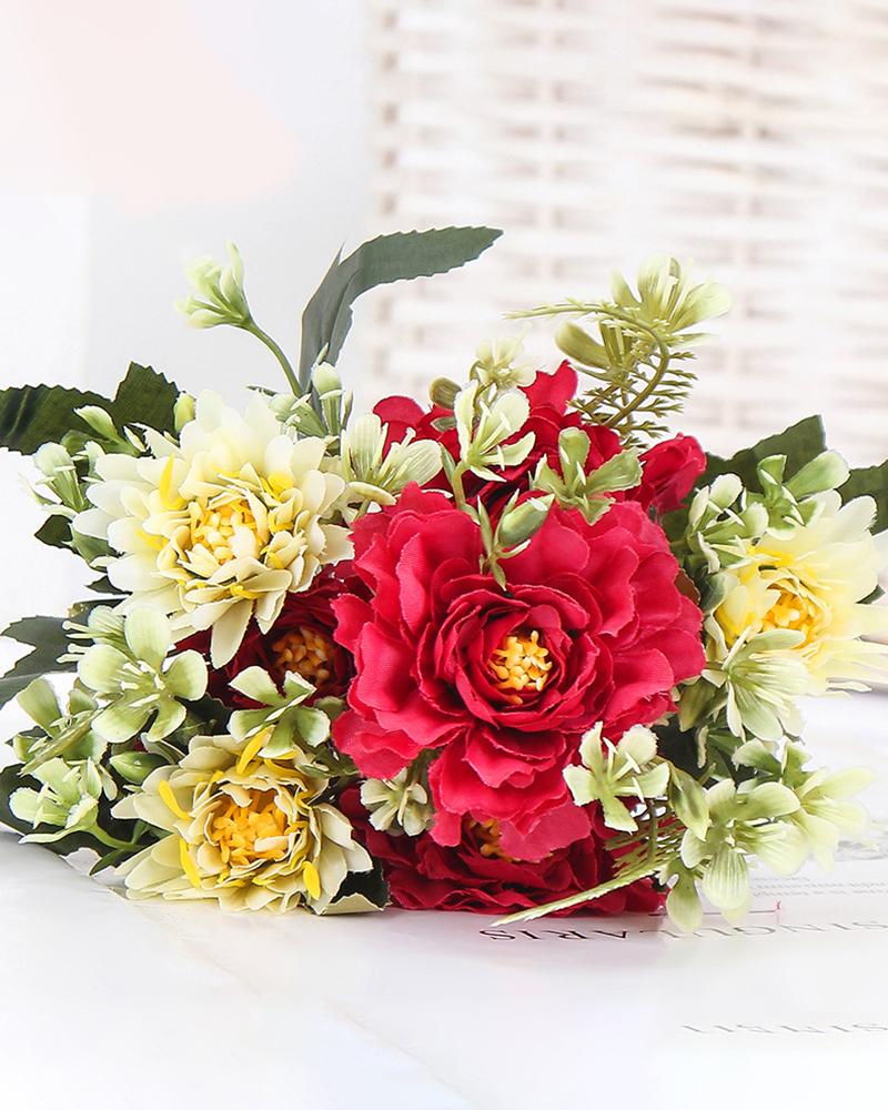 

Artificial Silk Flowers Dahlia Fake Bouquets Long Stem Flower For Wedding Decor, Wine red