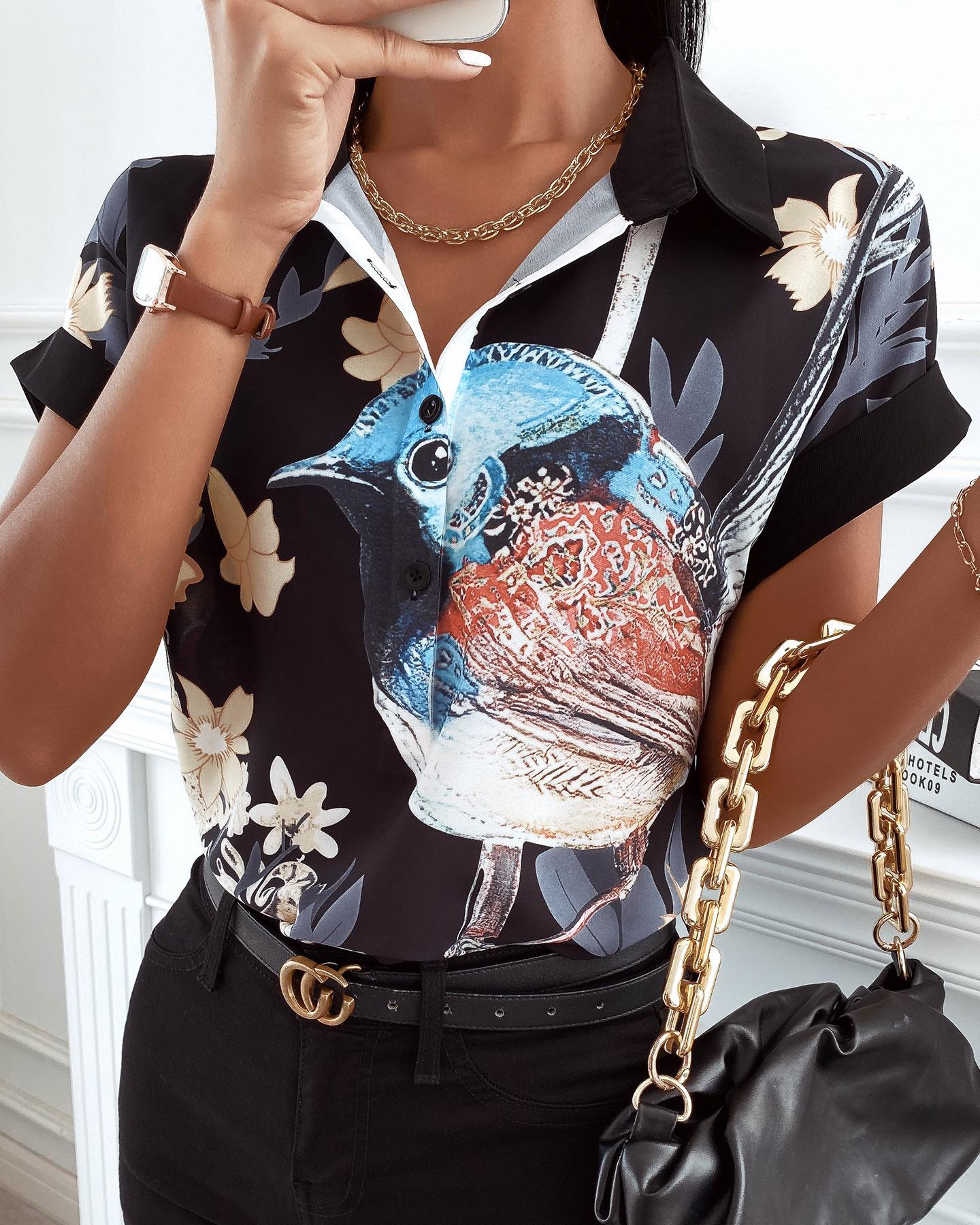 

Short Sleeve Graphic Print Buttoned Shirt, Multicolor