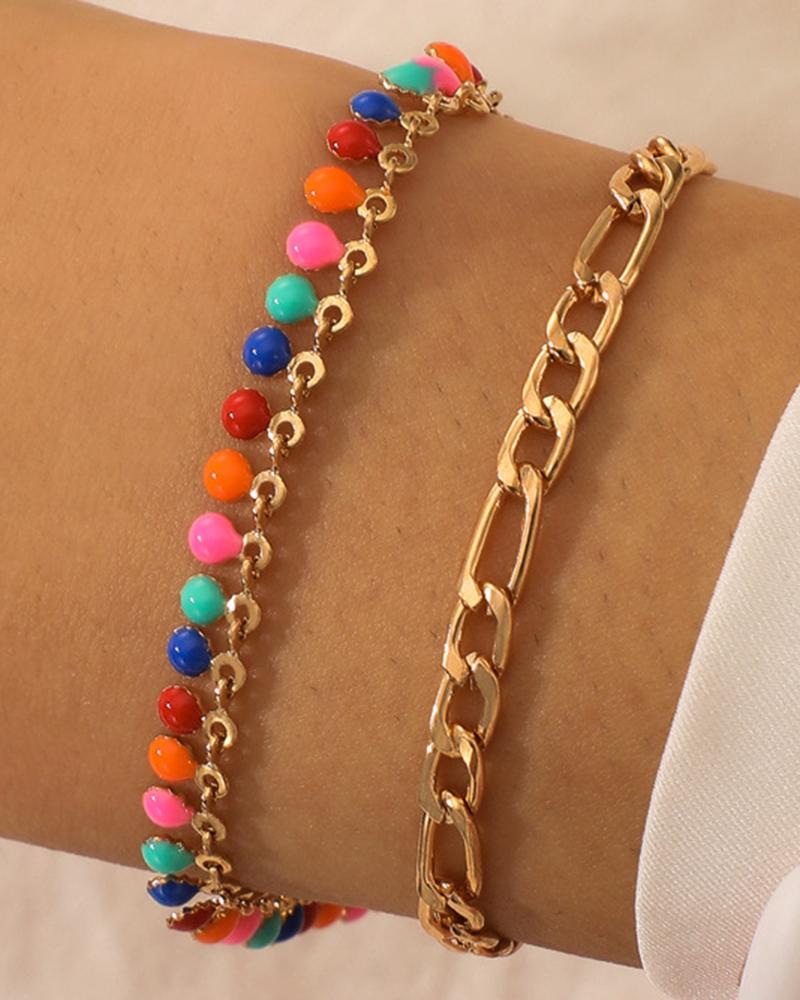 

2PCS/Set Colorful Hollow Out Bohemian Multi-Layer Bracelets, Gold