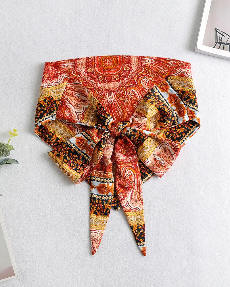 

Off Shoulder Scarf Print Handkerchief Top, Red