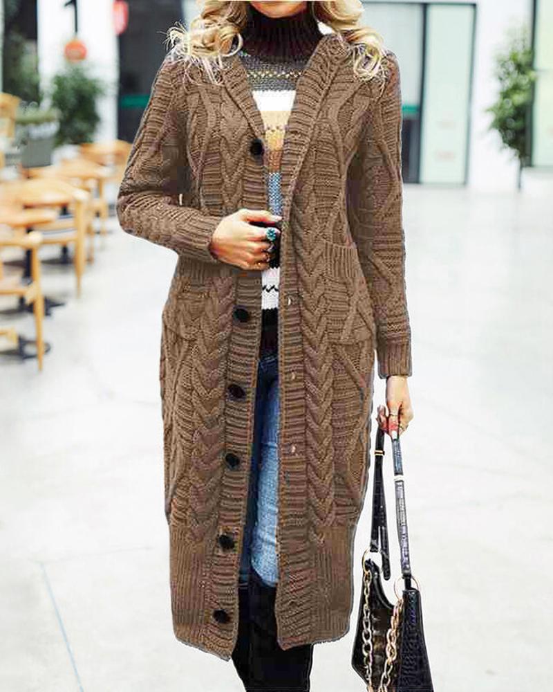 

Long Sleeve Button Front Cable Knit Cardigan, Coffee
