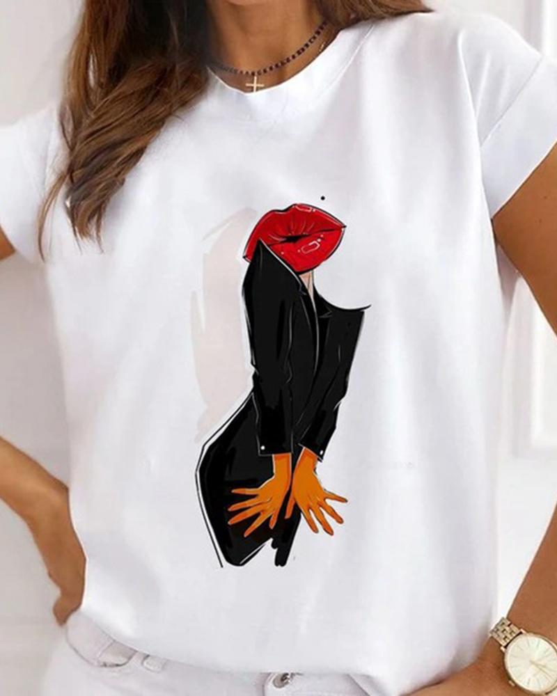 

Cartoon Figure Print Short Sleeve T-shirt, Style5