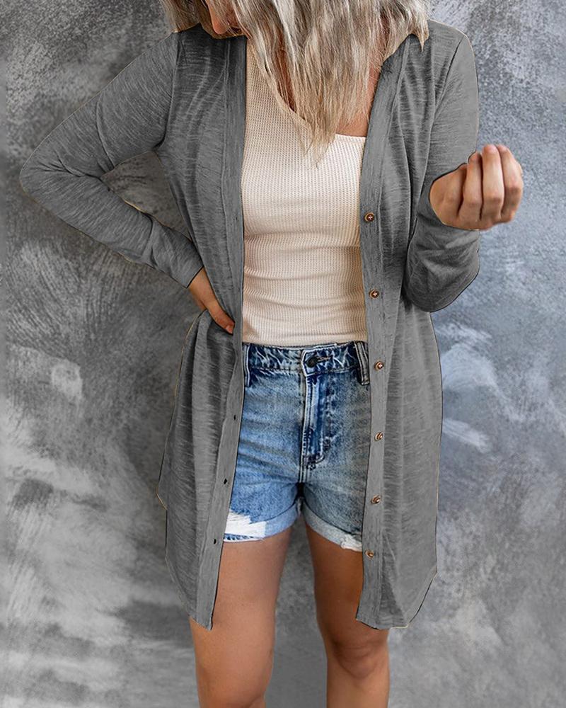 

Plus Size Button Front Long Sleeve Coat, Gray