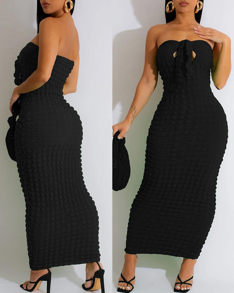 

Bandeau Tied Detail Bubble Textured Maxi Dress, Black