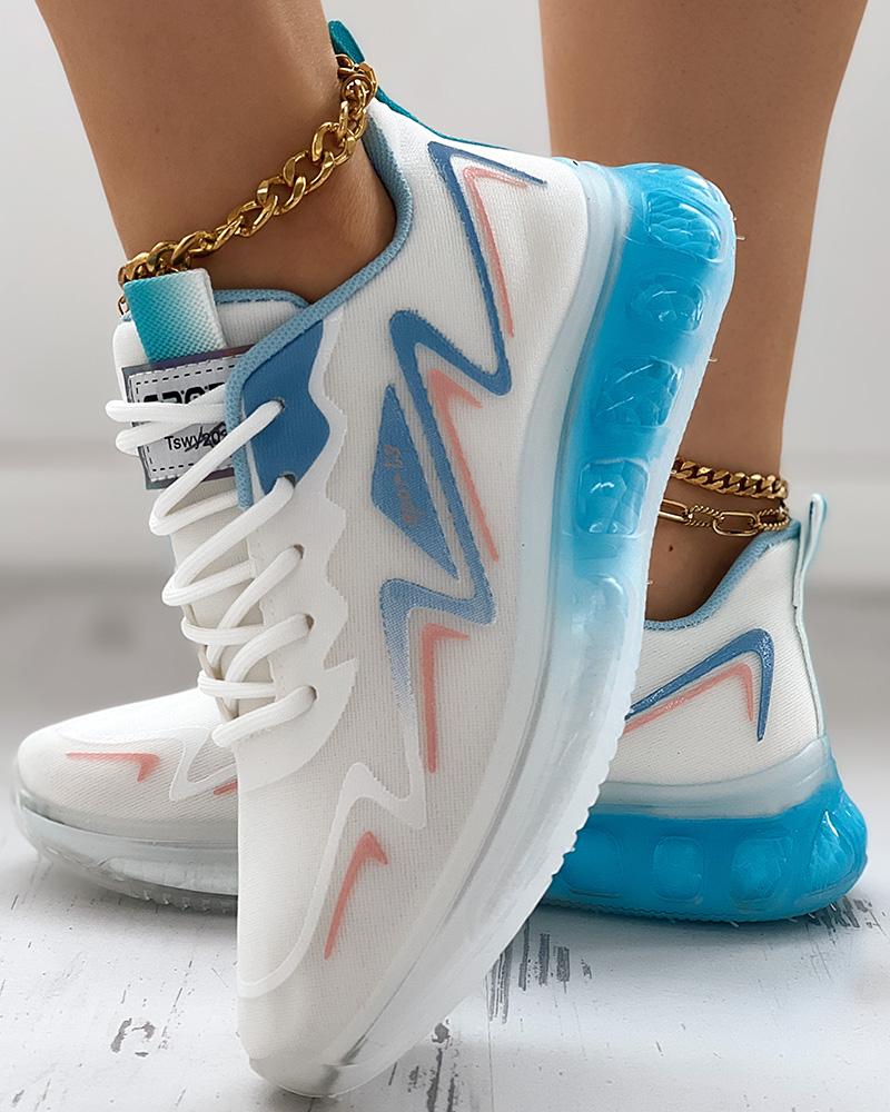 

Colorblock Breathable Lace-up Running Sneakers, White&blue