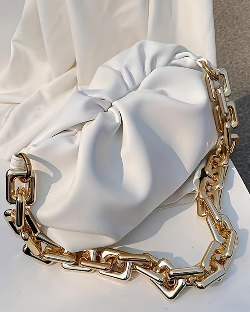 

Ruched Chain Strap Shoulder Bag, White