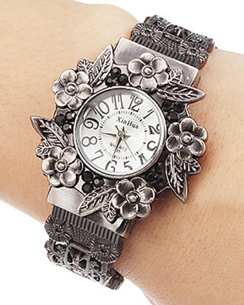 

Floral Pattern Vintage Creatively Bangle Watch, White