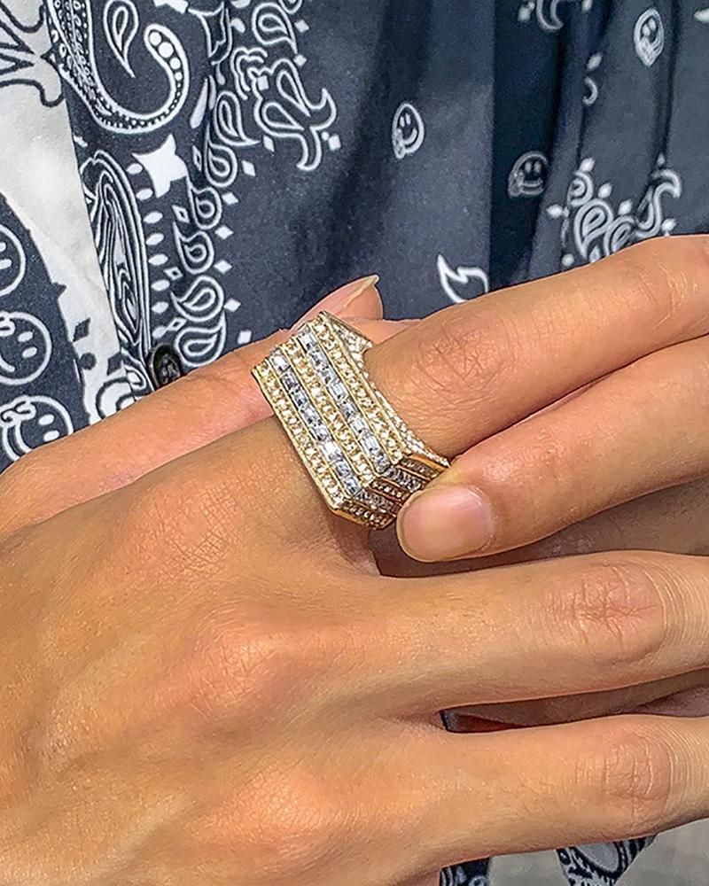 

1PCS Hip-pop Square Shaped Rhinestone Decor Ring, Gold