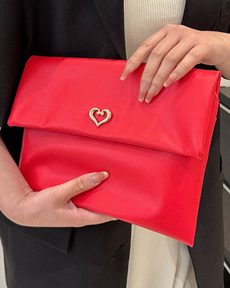 

Heart Pattern Envelop Flap Clutch Bag, Red