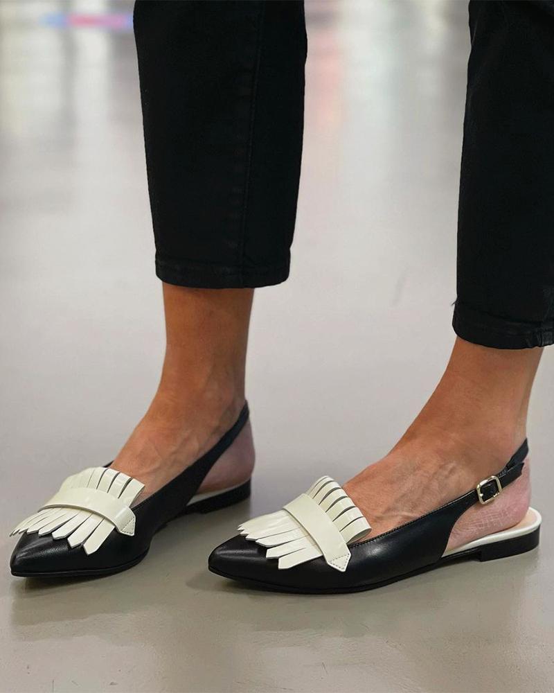 

Tassel Patch Slingback Pointed Toe Flats, Black