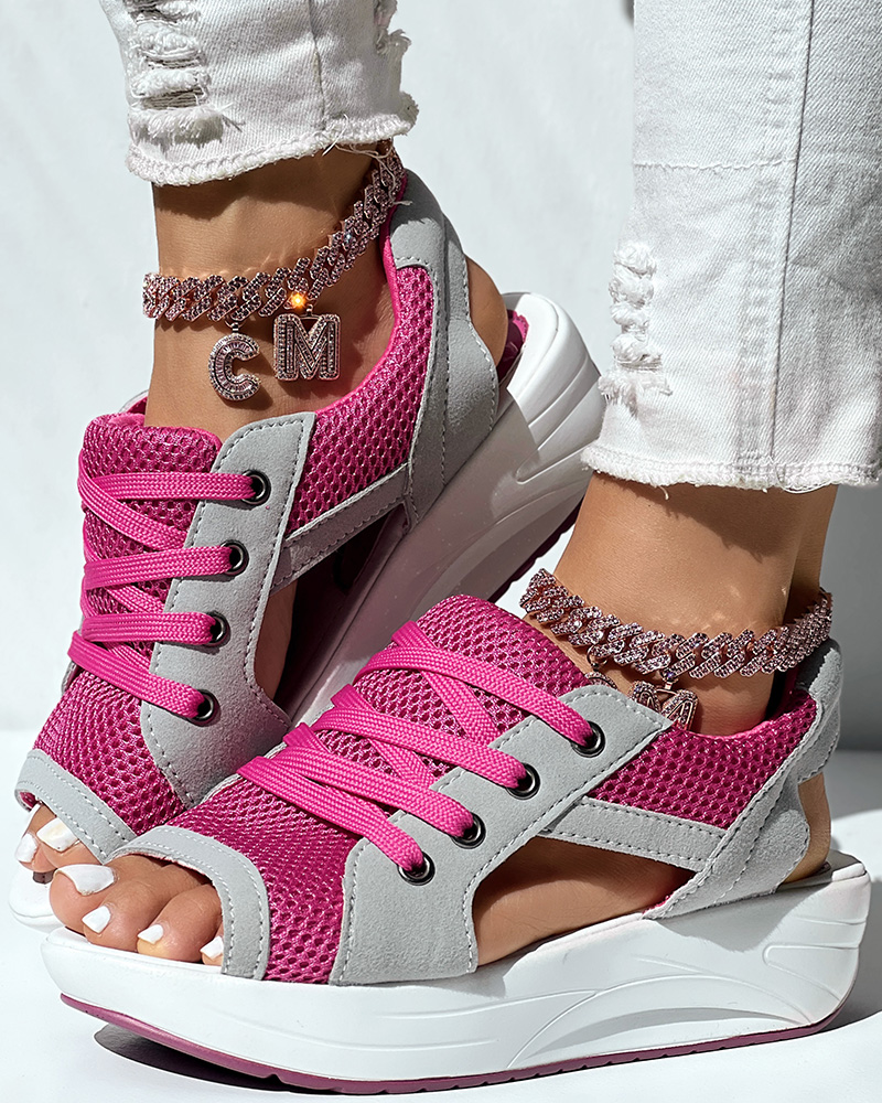 

Sandalias Muffin con cordones y aberturas en paneles en contraste, Hot pink