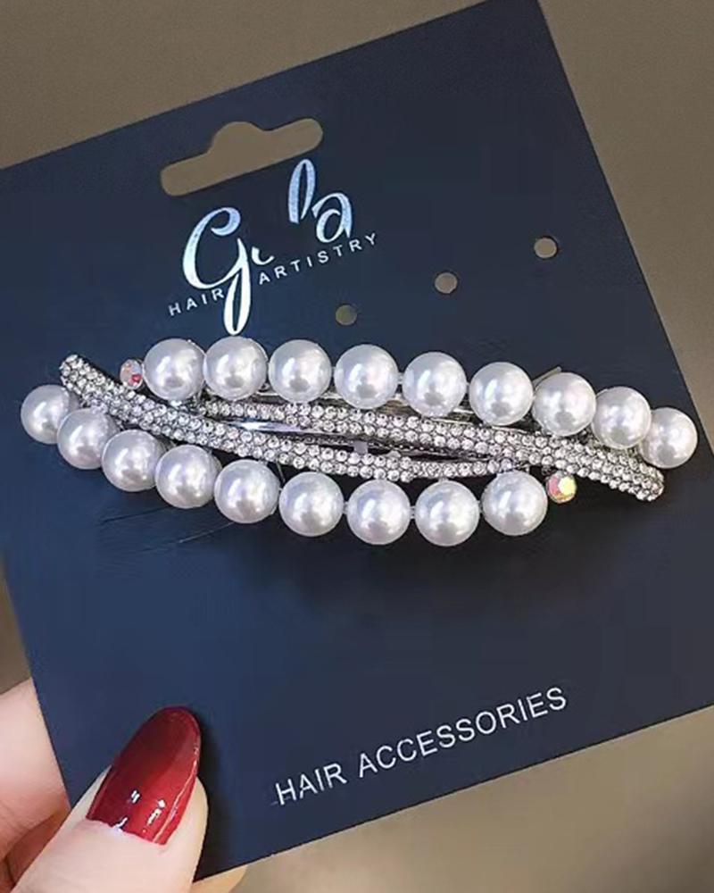 

1pc Rhinestone Pearls Beaded Fashionable Hair Clip, White