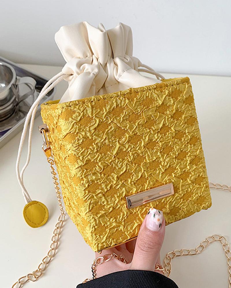 

Drawstring Chain Strap Trendy Bucket Bag, Yellow